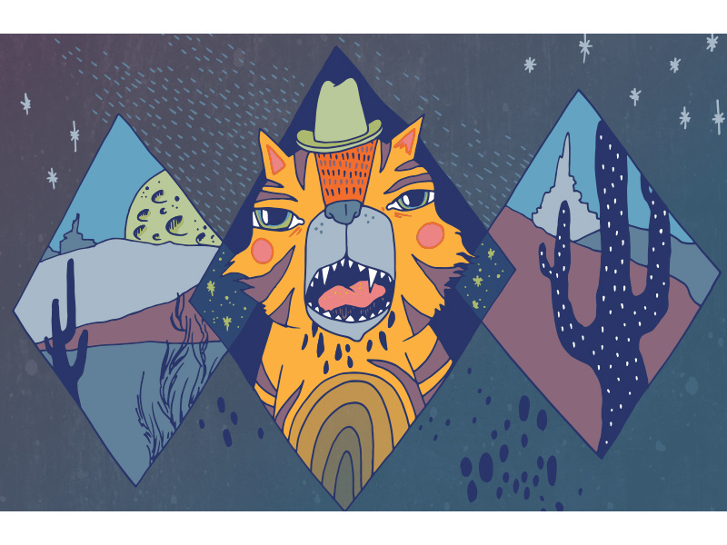 Tiger in a cowboy hat night tiger illustration show poster