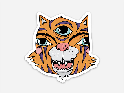 New Sticker animal bright illustration sticker third eye tiger
