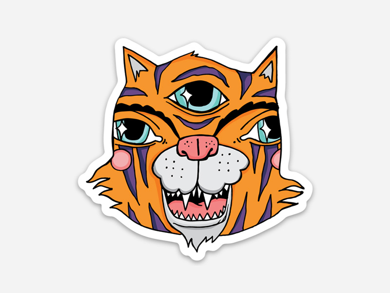 New Sticker third eye animal bright tiger illustration sticker