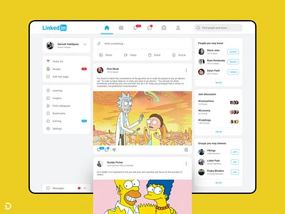 LinkedIn Retouch connect linkedin new post piqodesign rick rick and morty rickandmorty simpsons socialmedia timeline ui website