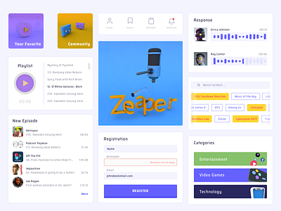 UI Elements of Podcast App 3d illustration app design minimalist podcast ui design ui elements ux design