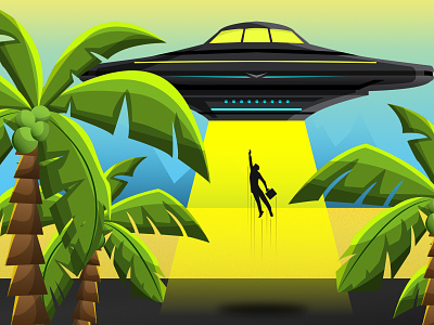 Alien Invasion adobe adobeillustrator alien beach behance design dribbble flat illustration illustrator minimal scifi spaceship