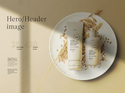 Cosmetics Tubes On A Tray With Wheat Mockup Top View stationery