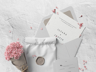 Beautiful Wedding Set With Invitation And Envelopes Mockup