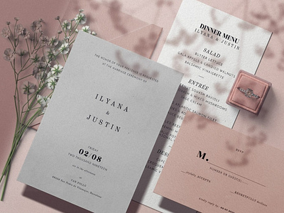 Colored Invitation Cards And Envelopes With A Wedding Ring Mocku