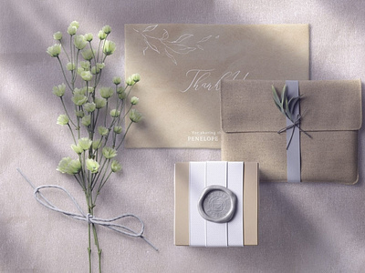Envelopes And Wedding Box With Flowers Mockup Top View