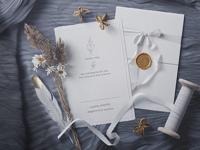 Wax Seal Invitations Tied With A Ribbon Mockup Top View