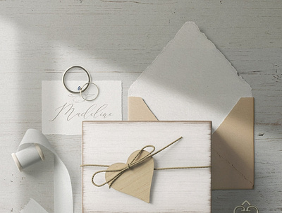 Wedding Box With Invitation Cards Mockup Top View wedding mockups