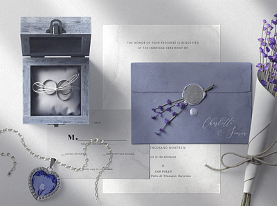 Wedding Set With Invitation Cards And Envelopes And Lavender wedding mockups