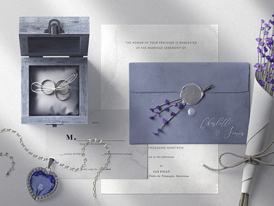 Wedding Set With Invitation Cards And Envelopes And Lavender