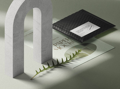 Branding Paper Mockup And Package Mockup With Leaf Isometric isometric