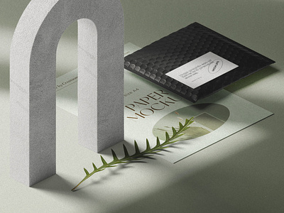 Branding Paper Mockup And Package Mockup With Leaf Isometric