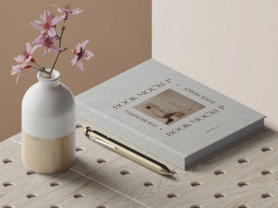 Book Mockup With Vase Scene Isometric