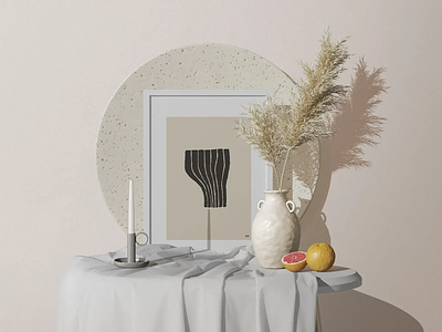 Frame Mockup On The Table Decorative Vase With Dry Plant graphicdesign
