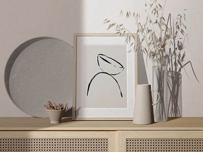 Frame Mockup With Dry Decorative Plant And Tableware graphicdesign