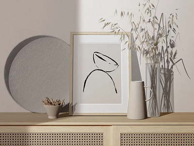 Frame Mockup With Dry Decorative Plant And Tableware