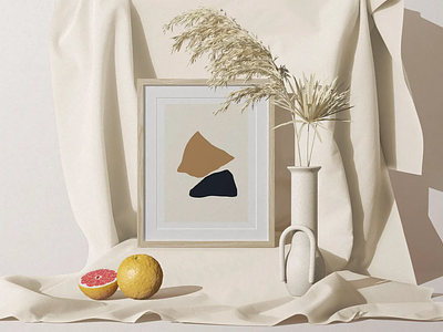 Frame Mockup With Fabric Decorative Vase And Grapefruit graphicdesign