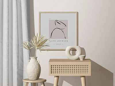 Modern Scene With Square Frame Mockup On The Wall graphicdesign