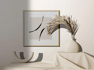 Square Frame Mockup With Fabric Decorative Vases And Dry Plant graphicdesign