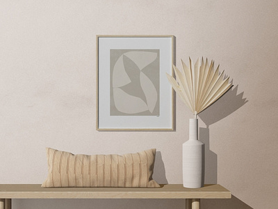 Frame Mockup On The Wall With Dry Palm And Pillow graphicdesign
