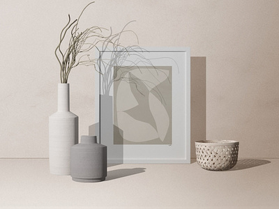 Frame Mockup With Decorative Vases And Branch graphicdesign