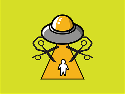 UFB abduct abduction alien barber flat icon illustration logo scissors ufo