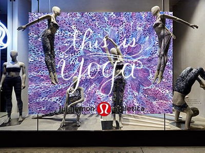 Concept for a mural at Lululemon art licensing concept floral pattern hand lettering mural pattern design retail retail window display surface pattern design visual merchandising watercolor watercolor pattern window display