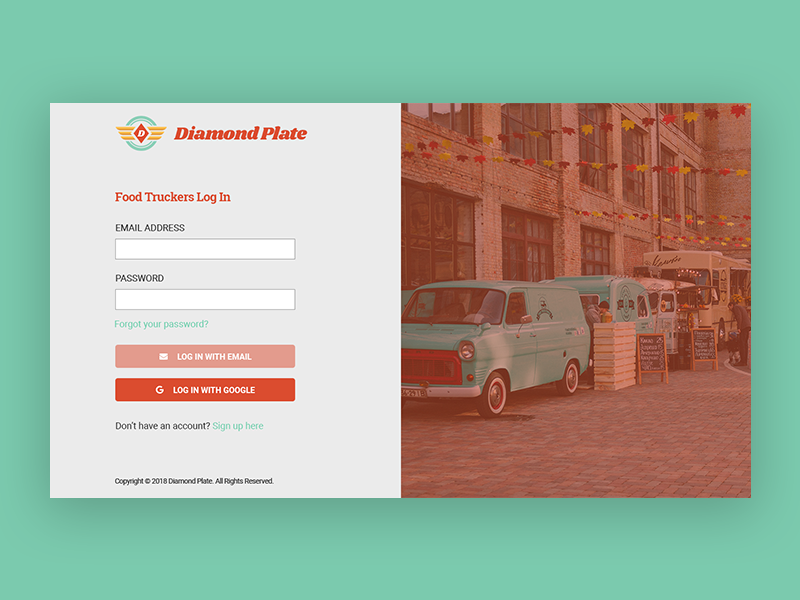 Diamond Plate - Admin Login Screen sacramento user interface ui user interface design visual design mobile login admin mobile app food truck app food truck app diamond plate