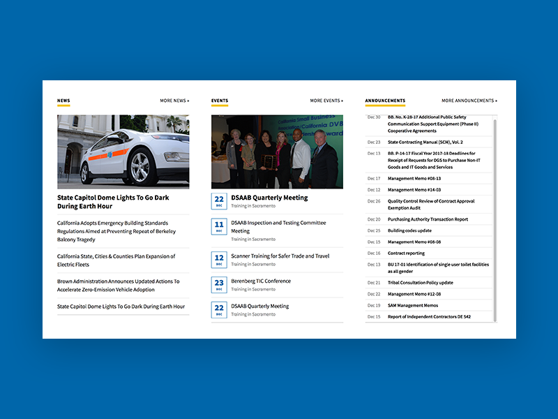 Department of General Services - News/Events/Announcements sacramento government user interface ui visual design design announcements component columns events news