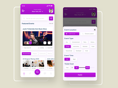 Event Exploration App Concept android app design best designer card design clean design community creative design dribbble best shot event finder app design event manager event planner filter app design halloween meetup minimal app modern app design search design types ux