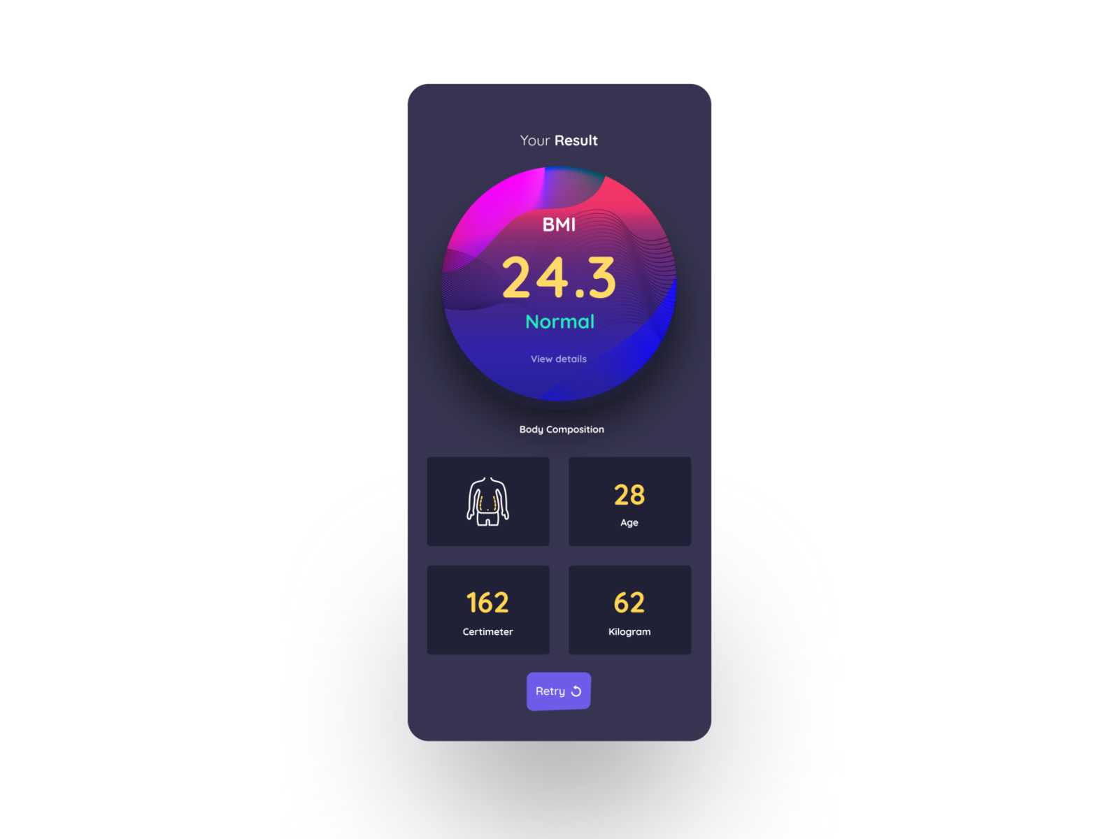 BMI Calculator Concept Dark Mode by Rushow on Dribbble