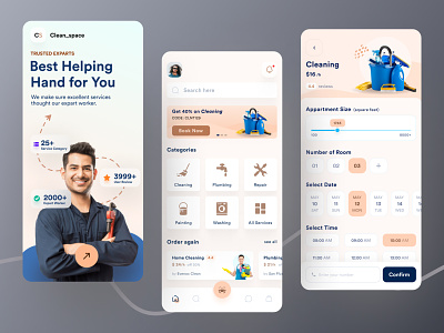Home Cleaning Service App 2021 2021 booking app clean cleaning company cleaning service concept creative design design trends design trends 2021 home service housing service ios app laundry service minimal mobile app design on demand app plumber service reparing service booking solution app