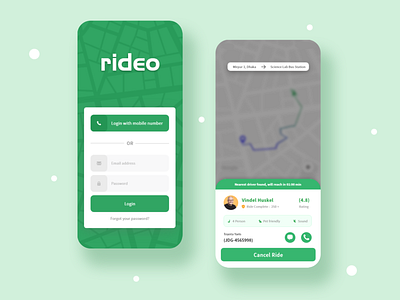 Ride Sharing App Login & Car Request UI design