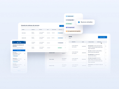 Listados y estados para la gestión de reclamos de terceros design list ui uiux ux web