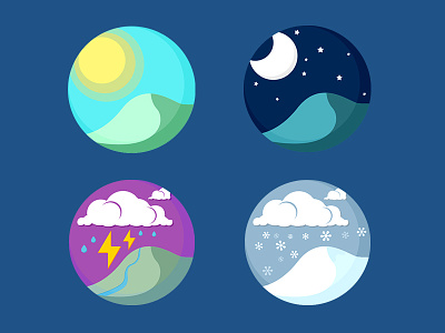 Oweather-part.A app cloud cold flat gui hill icon night snow sun thunder ui weather