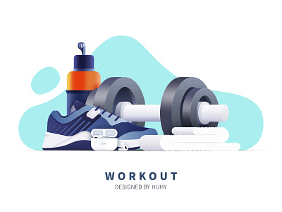 Workout airpod airpodpro bottle design exercise illustraion noise shoes sport towel weight workout