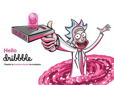 Hello Dribbble art cartoon design hello hellodribbble illustration new pink rickandmorty vector