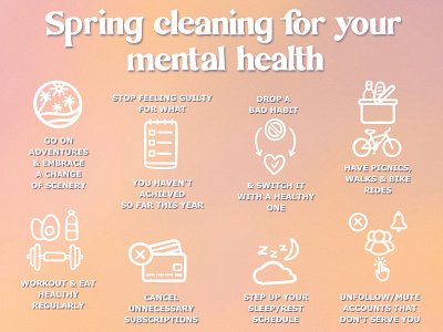 Spring cleaning for your mental health designinspiration digital illustration icons inspiration motivation procreate selfcare selflove springcleaning typography