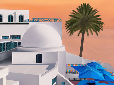 Sidi Bou Said Illustration architecture design designinspiration digital illustration digitalart illustration inspiration mediterranean motivation procreate sunset tunisia