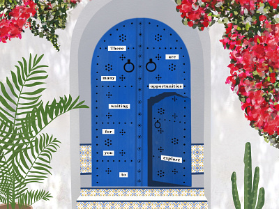 There are many opportunities waiting for you to explore archdoor blue bougainvillea colorful comfortzone door exploration opportunities plants sidibousaid tunisia
