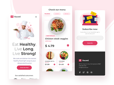 Vouwd - Healthy Food Catering - Mobile Responsive breakfast catalogue catering chef clean cook delivery dinner food fun healthy landing page lunch mail mobile red responsive subscribe ui design ux design