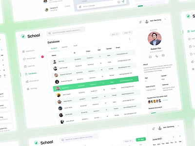 School Admin - Dashboard - Database admin administrator clean college dashboard data database detail education green information minimal school search staff student teacher ui design university ux design