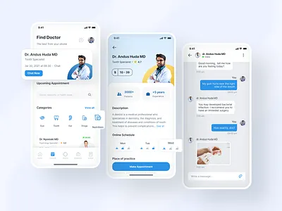 Medical Consultation App - Chat appointment blue chat consultation detail doctor find health hospital medical medicine mobile apps online overlap patient price schedule specialist ui design ux design