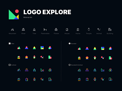 Logo Explore branding design building colorful design filled home icon set logo minimalist mountain outlined people river tree ui