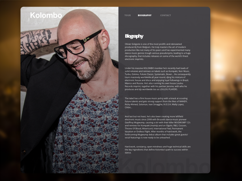 Proposal biography page for DJ Kolombo dj wip proposal kolombo