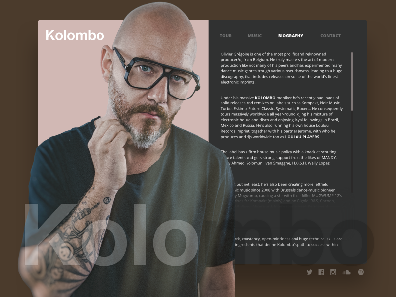 Proposal biography page for DJ Kolombo dj wip proposal kolombo