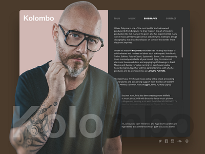 Proposal biography page for DJ Kolombo dj kolombo proposal wip