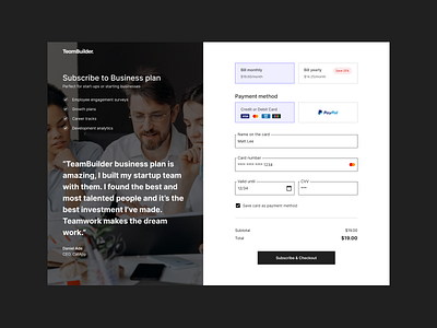 Subscription / Checkout — Web App application card details check out checkout credit card debit card payment payment method paypal product design responsive saas subscribe subscription ui ui ux ux web
