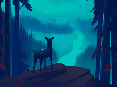 S E E K blues deer escape explore forest trees
