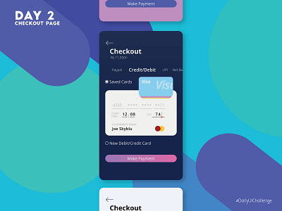 Card Checkout page cards colorful design dailyui dailyuichallenge debit card design flat illustration mobile app ui ux